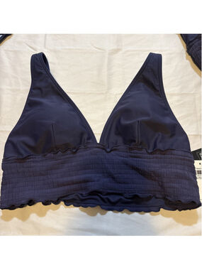 Bar III Womens Wave Solids Longline Bikini Swim Top Nautical Blue Large